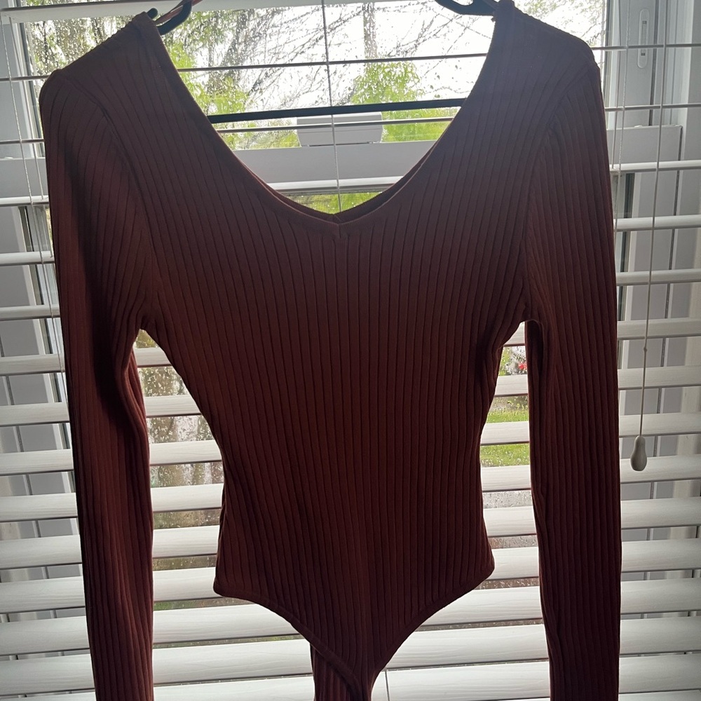 Long sleeve bodysuit in amber burnt orange